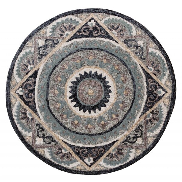 Palacedesigns 3 ft. Round Gray Geometric Medallion Area Rug - Gray - 3' PA3097258 - main